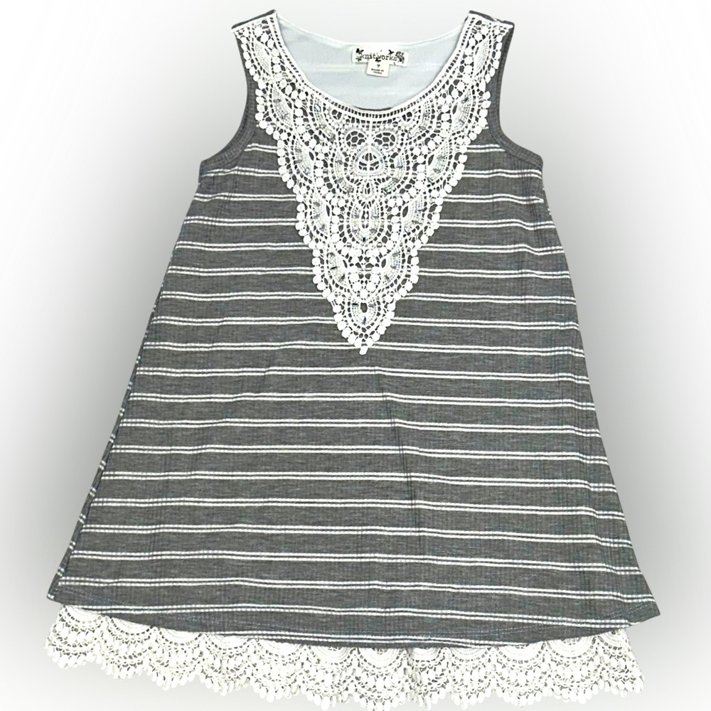 Knitworks Girls Striped Tank Dress with Lace & Beaded Detail Size 7